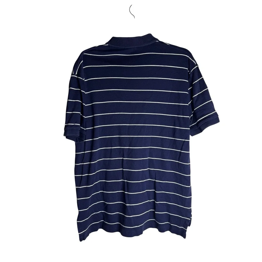 Polo Ralph Lauren Mens Large Navy Blue White Striped‎ Short Sleeve Polo Shirt